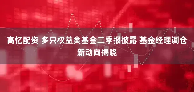 高忆配资 多只权益类基金二季报披露 基金经理调仓新动向揭晓